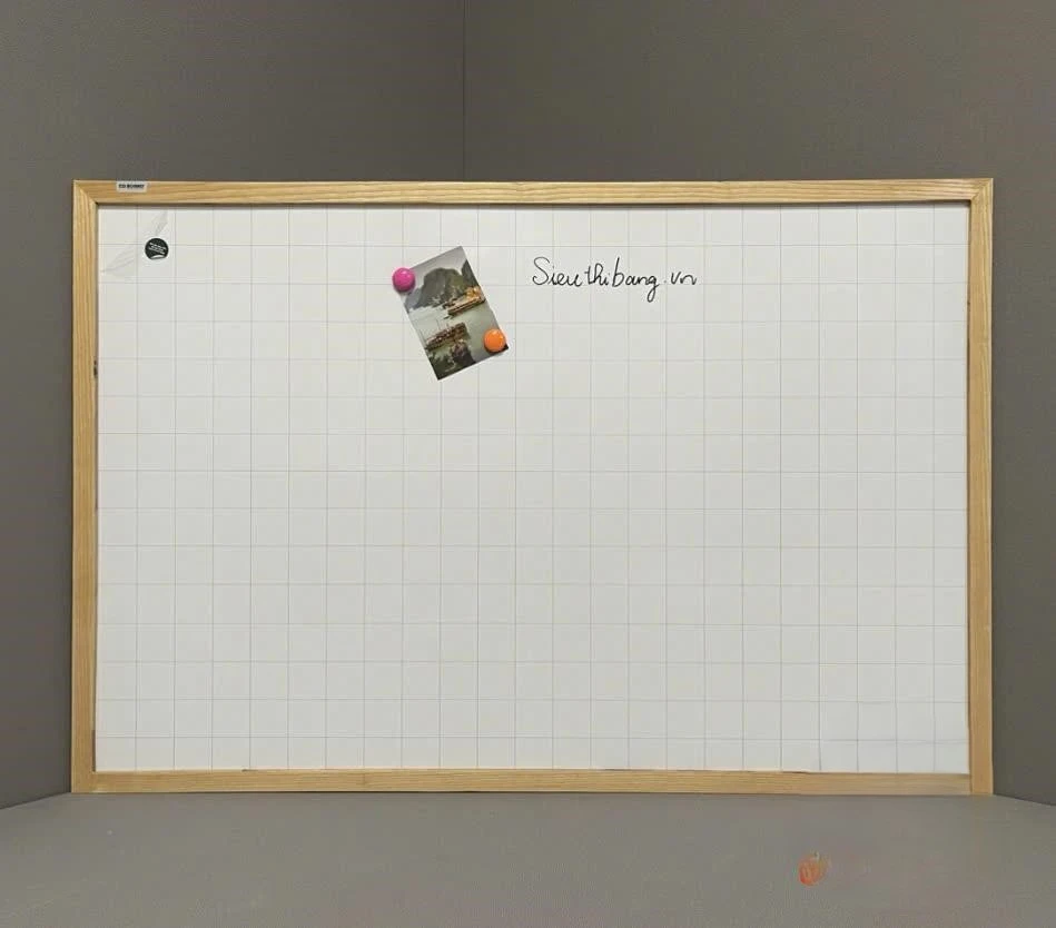 Bảng từ trắng khung gỗ tự nhiên sơn phủ bóng treo tường - KT 400x600 Kẻ mờ